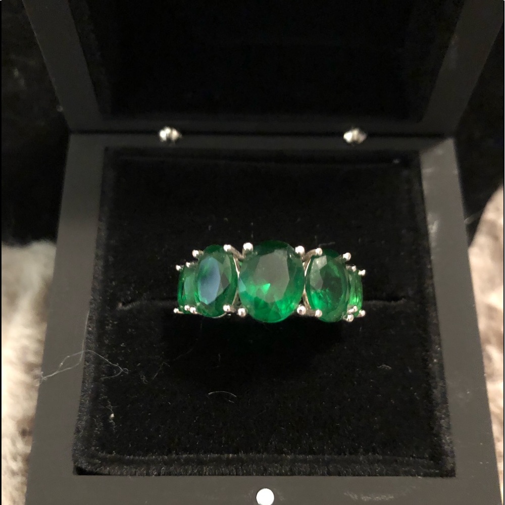 Emerald Green Three-Stone Cocktail Ring